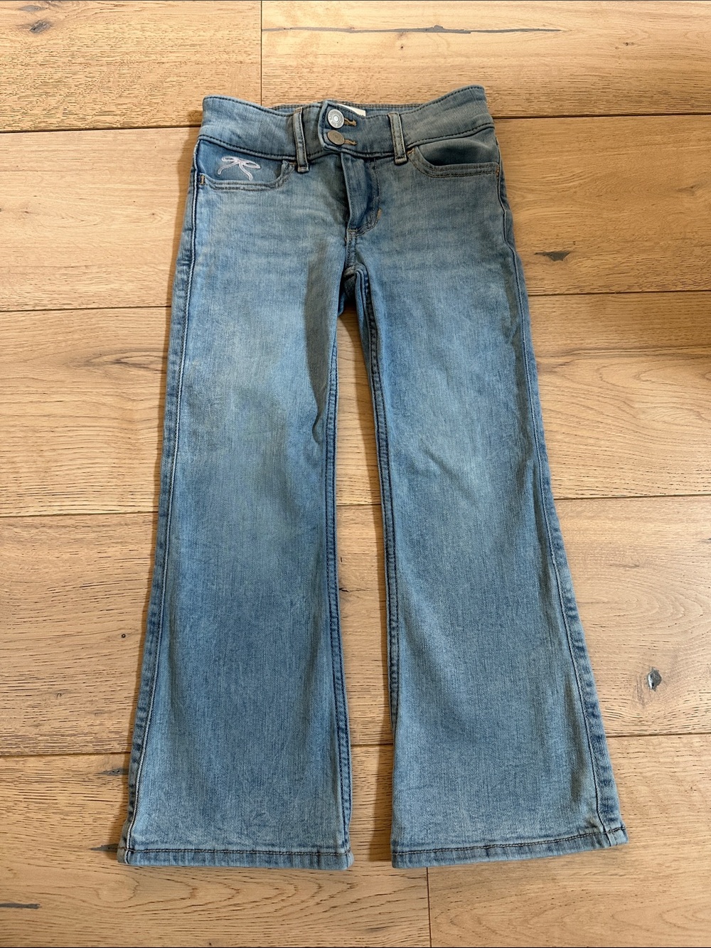 abercrombie kids Light Blue Flare Jeans - Wide Leg Pink Bow 🎀